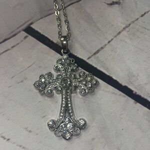Cross pendant necklace silver diamond accent